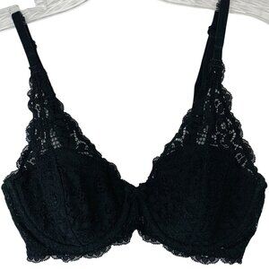 Victorias Secret Lined Demi Bra Black Size 32D Sexy Lace Overlay Lingerie
